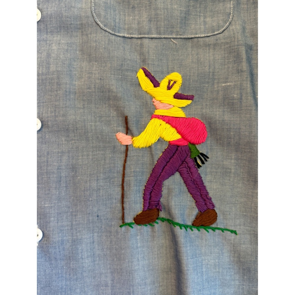 Vintage Chambray 70's American Apparel RN 45055 Work Shirt Hand Embroidered SZ S - Picture 7 of 13
